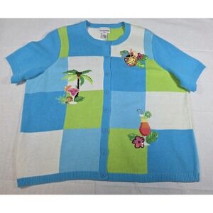 Vintage Breckenridge Cardigan Short Sleeve 2X Embroidered Granny Beach Cocktail